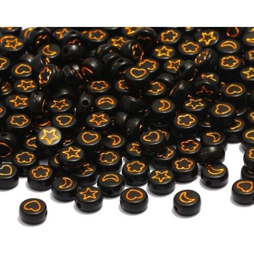 Black Mixed Acrylic Letter Beads 4x7mm Round Star/Moon Spacer Loose Beads For Jewelry Making Diy Necklace Bracelet Accessory