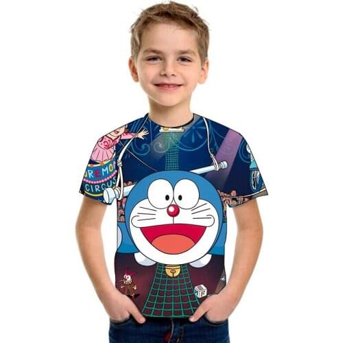 Children Casual Tops Anime Doraemo T-Shirt Kids Cute Tshirt Boys Girls O-Neck Childrens Clothing Summer Funny Cartoon Tshirts