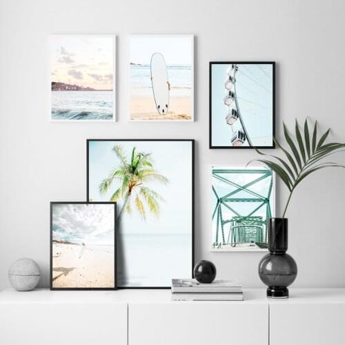Ferris Wheel Beach Surfboard Coconut Tree Wall Art Canvas Painting Nordic Posters And Prints Wall Pictures For Living Room Decor
