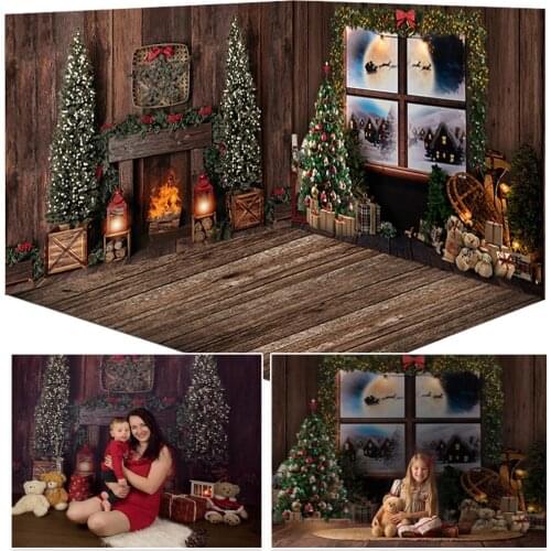 Christmas Windows Photography Background Winter Snow Background For Photo Studio Christmas Tree Toy Gifts Photo Booth Background