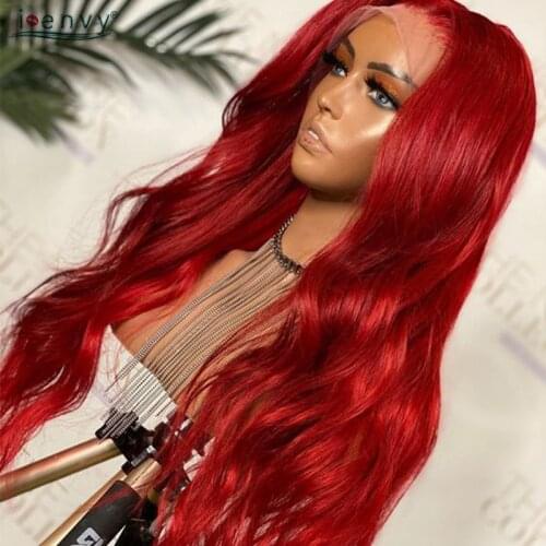 Hot Red Lace Front Human Hair Wigs Body Wave 13*1 Transparent Lace Wigs Burgundy Pre Plucked Human Hair Wigs Curly 99J Wig Remy