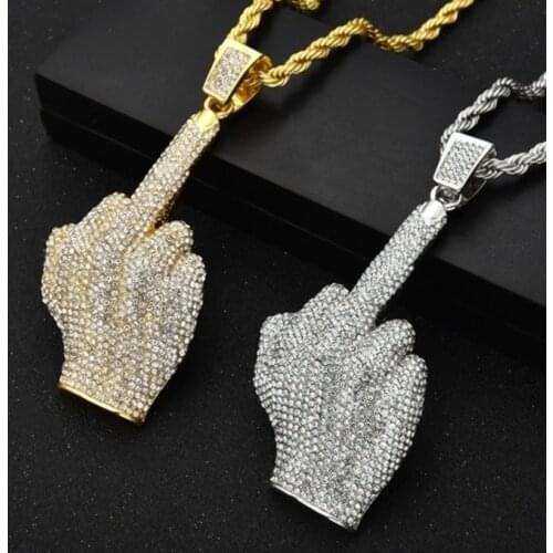 Hipster Street Style Hip-hop Full Finger Personality Fashion Pendant Vertical Middle Finger Men Necklace Birthday Present