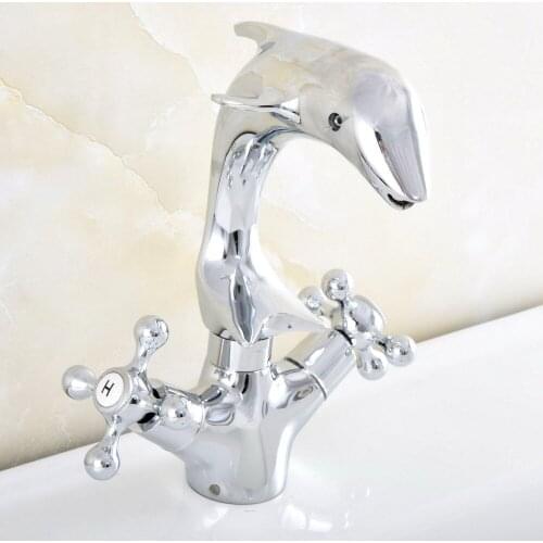 Chrome Basin Faucets Brass Faucet Dolphin Bathroom Sink Faucet Double Handle Deck Mounted Toilet Hot And Cold Mixer Water Tap