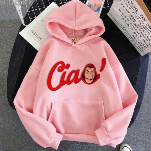 Ciao La Casa De Papel Harajuku Aesthetic Hoodie Harajuku Aesthetic Pink Top Hoodies Women 2021 New Autumn Fashion Y2k Sweatshirt