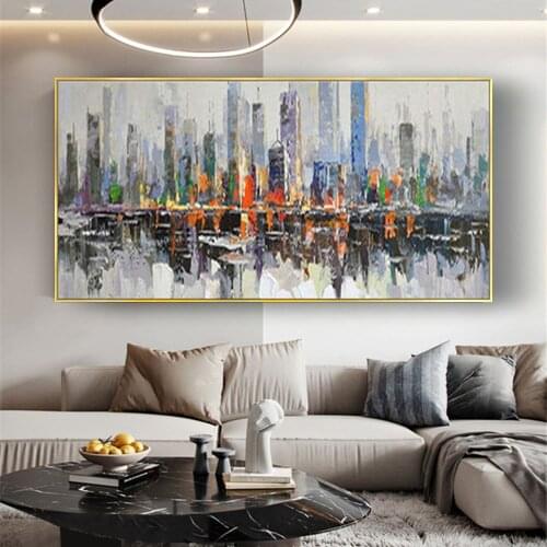 Mintura Art Hand Painted City Landscape Oil Painting On Canvas Pop Art Modern Abstract Wall Picture For Wall Decoration No Frame