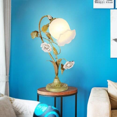 Ceramic Flower Blown Glass Green Girls Bedside Table Lamps For Living Room Bedroom Lamp Bedside Lamps E27 Table Lamp Night
