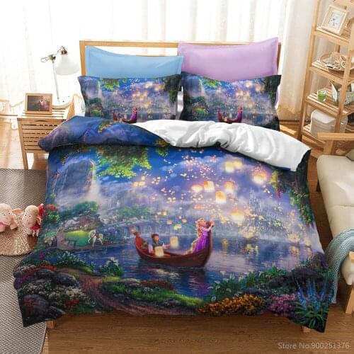Tangled Rapunzel Princess Prince Bedding Set 3D Disney Cartoon Film Quilt Cover Pillowcase Duvet Cover Set Twin Full Queen King