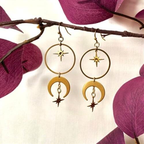 Space Earrings Moon And Star Gold Moon Crescent Phase Boho Hippie Witchy Gypsy Fashion Pendant Girlfriend Gift Women 2020 New