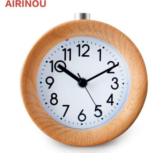 Circular Snooze Circular Modern Europe Needle Quartz Antique Wooden desktop table Alarm Clocks desk watch saat despertador