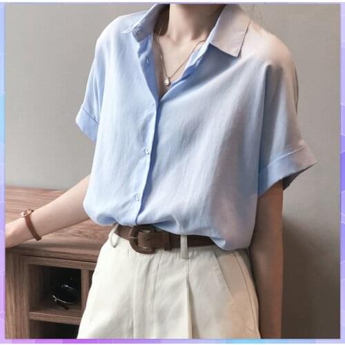 Summer Thin Shirt Women French Top Short Sleeved Woman T-shirts Solid Cotton Linen Top Hong Kong Style Half-sleeved Casual Tops