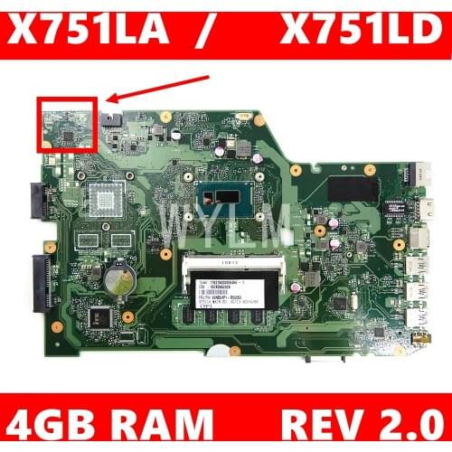 X751LA 4GB RAM I7-4500 CPU Mainboard REV 2.0 For ASUS A751L R752LA R752LD X751LN X751LD X751LJ Laptop motherboard Fully tested