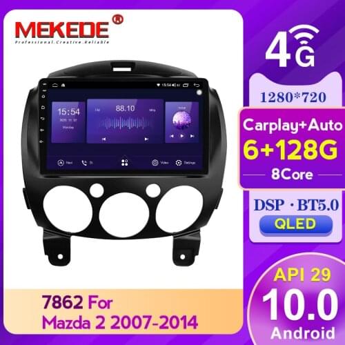 MEKEDE Android10 6+128G Car Multimedia GPS Navigation Radio Player For Mazda 2 DE 2007 - 2014 with DSP 4G LTE 5GHz WIFI SWC