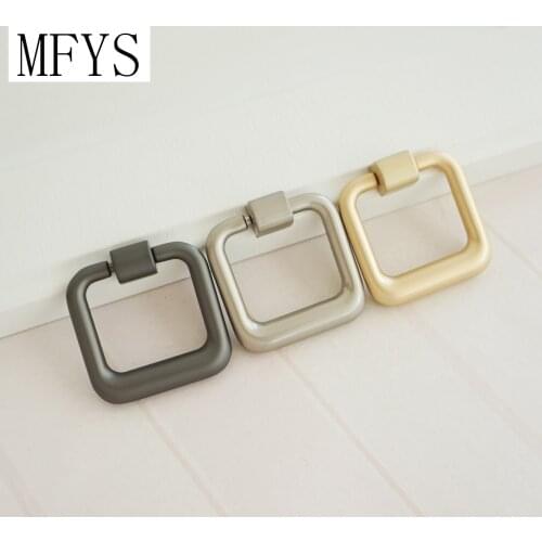 MFYS Square Drop Rings Drawer Handles Knob Gun Silver Gold Black Cabinet DROP Pull Door Knobs Handles Dresser Knob Pulls