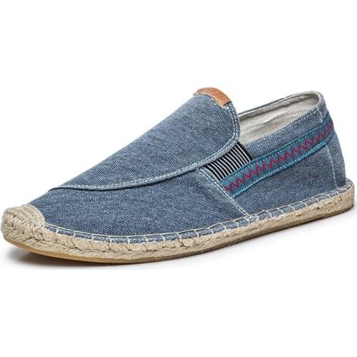 Mens Casual Canvas Loafer Shoes Linen Flat Sole Loafer Shoes New Driving Soft Shoes Beach Sailing Fisherman Large Loafer Shoes