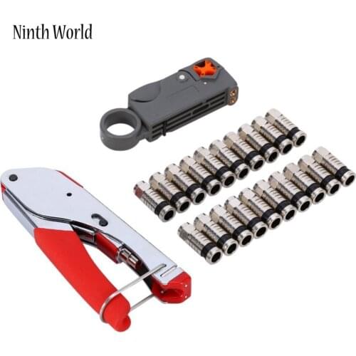 Electricity tool Set with Connectors Tool Rotary Stripper RG58/59/62 RG-6 Coaxial Cable Stripper Locking Compression Connector