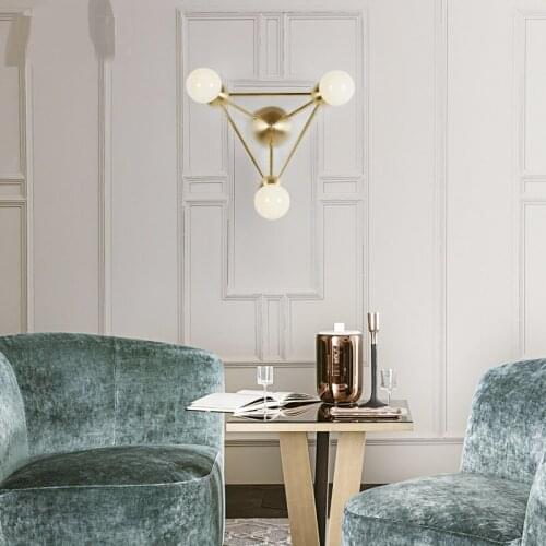 Nordic 3 heads wall lamps creative living room aisle bedroom bedside fashion art wall lamp gold wall light ZA8181