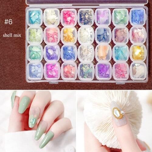 New Nail Art Decorations28 Grids Gold HollowManicure Accessories 3D Mix Metal Frame Nail Rivets Pearl Shell Shiny Charm