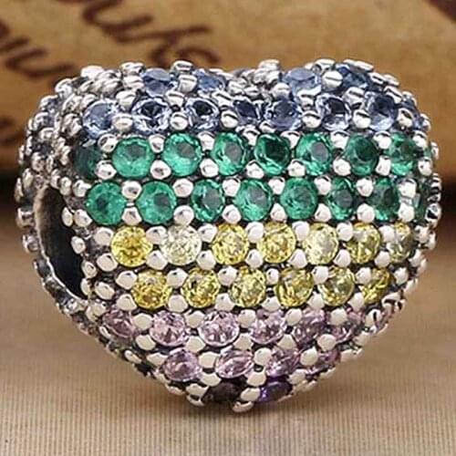 Original Rainbow Open My Heart Clip Lock Stopper Beads Fit 925 Sterling Silver Bead Charm Bracelet DIY Jewelry