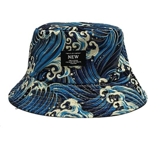 Japanese Style Wave Print Boonie Bucket Hat Unisex Fishing Polyester Holiday Simple Travel Men Women Visor Camping Summer Cap