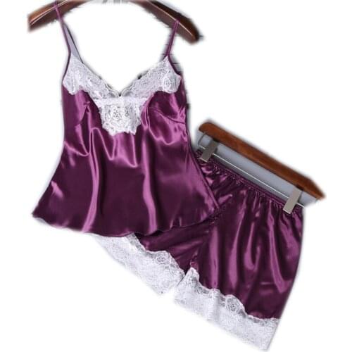 Sexy Split Pajamas Set Leisure Tops Sexy Lace Spaghetti Strap Pajamas Pyjama Bottoms Two-Piece Set