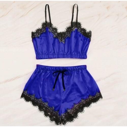 Sexy Lingerie Women Pajamas Pants Set Tops V Neck Sleeveless Lace Up Shorts 7 Color 6 Sizes Pyjama for Women Pizama Damska