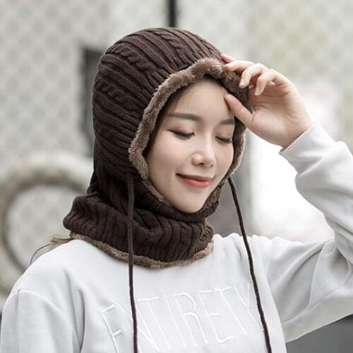 Q Womens Knitted Hat Scarf Caps Neck Warmer Winter Hats For Men Women Skullies Beanies Warm Fleece Cap Multicolor Cold Proof