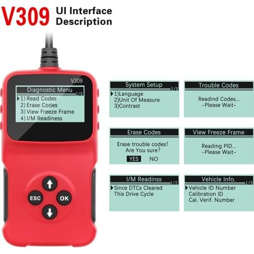 V309 Code Reader Read/Clear Fault Code I/M DTC OBD2 Code Reader OBDII / EOBD USB OBD 2 OBD2 Car Diagnostic Scanner Auto Tool