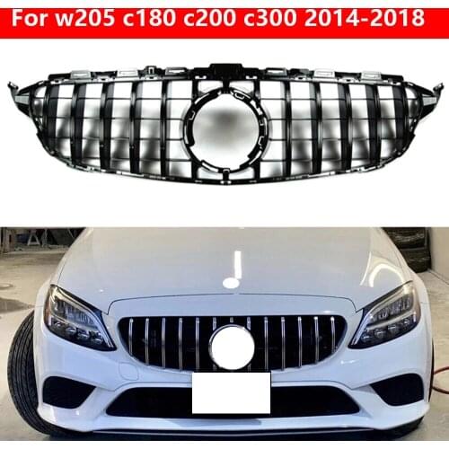 Car Grille Grills Car Front Bumper Mesh For Mercedes Benz W205 For GT AMG Look C200 C250 C300 C350 2015-2018 Black Silver