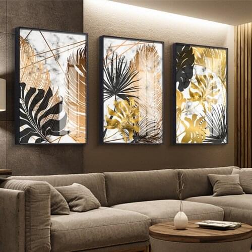 Nordic Plants Golden Leaf Canvas Paintings Posters and Prints Wall Art Picture for Living Room Home Decoration