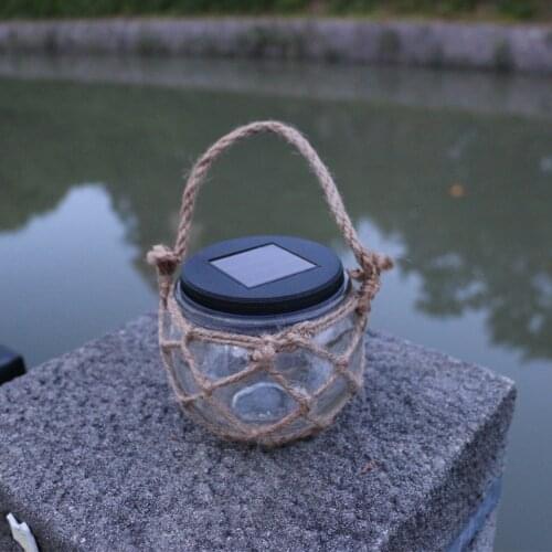 Solar Garden Lights Outdoor, Mason Glass Jar Solar LED Lamp Retro Solar Hanging Lights Waterproof Ball Solar Lanterns with Rope