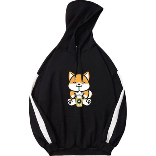 Shiba Print Hoodie Autumn Spring New Harajuku Kawaii Cartoon Sweatshirt Women Spell Color Spliced Friends Sudaderas Tops Clothes