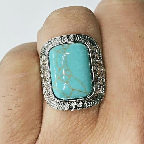 Vintage Antique Natural Square Stone Ring Fashion Jewelry Blue Turquoises Finger Rings for Women Wedding Anniversary Ring 2020