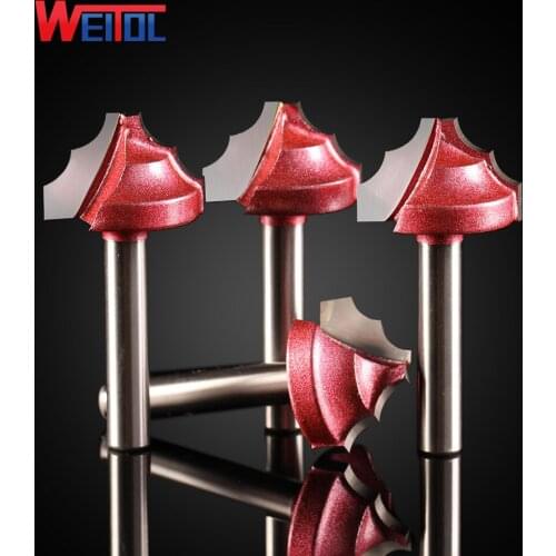 Weitol 4 pcs 6mm Two sided double R cutter CNC Engraving Router Bit Trimmer Chamfer Carving Tool Round Over Bit free