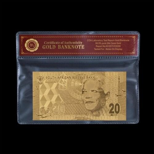 WR Fake Money 20 South African Rand 24K Gold Banknote with Frame Bill Bank Note Prop Money Commemorative Gifts