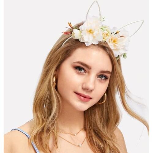 Cat Unicorn Rabbit Ears Headband Flower Hairbands Womens Girls Hair Accessories Party Wedding Bride Mujer Jewelry Hair Clip 2020