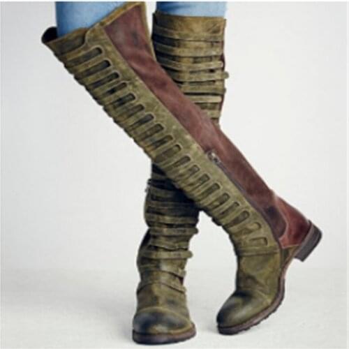 Zapatos De Mujer Woman Suede Boots Knee High Round Toe Shoes Green Genuine Leather Flat Heels Boots Female Autumn Winter Shoes