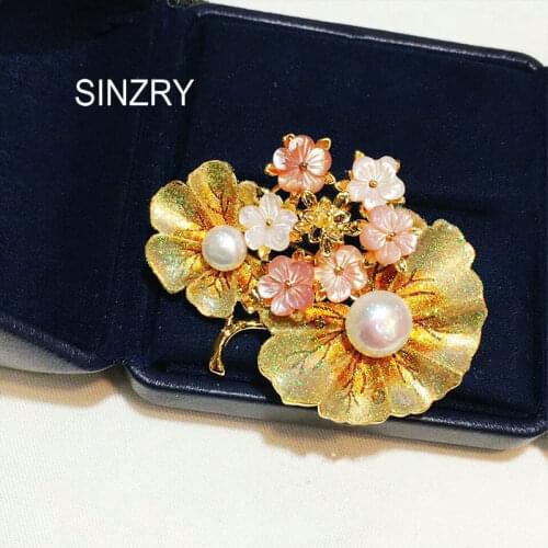 SINZRY colorful natural freshwater pearl shell gold lotus flower personality elegant brooch pin lady scarve buckle
