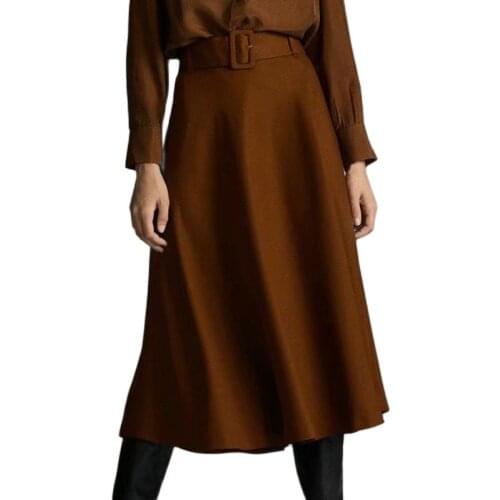 2020 New Arrival Women Luxury Mid-calf Long Skirts Lady Autumn Winter Vintage Knitted Hight Waist Skirt with Belt