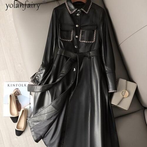 Real Leather Jacket Women Long 100% Sheepskin Coat Female Korean Fashion Jackets Spring Autumn 2021 Jaqueta Feminina Pph5064