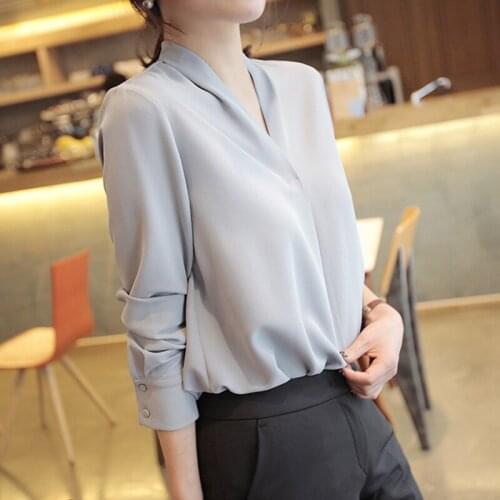 Female Korean Tops Wild Loose Office Lady Clothing 2021 Spring V-Neck Womens Tops Long Sleeve Chiffon Blouse Summer New White