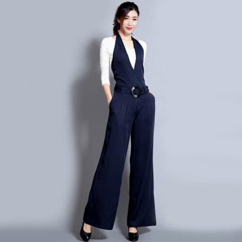 2019 Leisure Time Trousers Black Self-cultivation Even Broad-legged Pants With Necks Salopettes Lin Tai Pants Woman