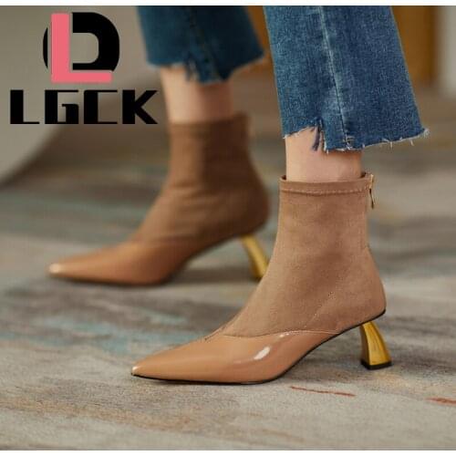 Plus Size 34-43 Fashion Women Boots Pointed Toe Elastic Ankle Boots Strange Style Heel High Heels Shoes Woman Female Socks Boots