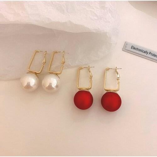 New Arrival Simulated Pearl Square Earrings For Women Red White Color Exaggerated Drop Earring Girls Party Wedding Jewelry Gifts