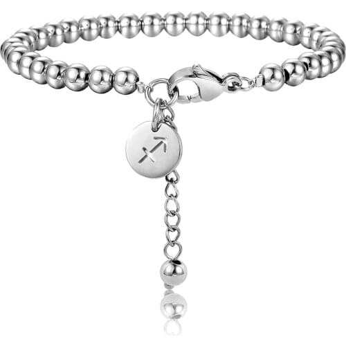 12 Constellations Stainless Steel Beaded Classic Bracelet for Women Girl Zodiac Sign Horoscope Charm Bracelet Adjustable DBM73