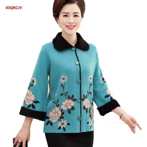 Mother Clothing Autumn Winter Wool Knitted Sweater Large Size Women Sweater Coats Casual High Quality Cardigans Plus Size W1109