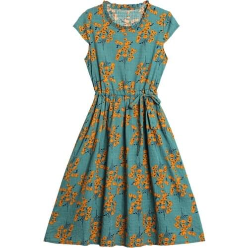 Women Long Slim Floral Print Dress XL- 6XL Middle-aged Ladies Short Sleeve Elegant Mother Cotton Dress Female Vestidos Clothes