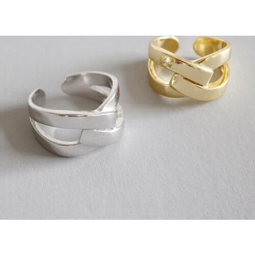 12mm Wide Face Smooth S925 Sterling Silver X Cross Style Open Ring For Women Big Rings for Men Women Punk Style Bijoux Femme