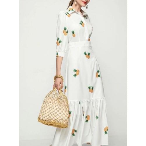 Dresses for women 2021Pineapple print retractable mid-sleeve long fishtail fairy floral dress evening dress white dress women