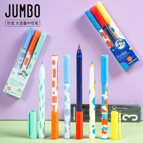 3pcs/set KACO JUMBO Large Capacity Neutral Pen For Students Japanese Cute Girl Gel Pen 0.5mm Black Quick Dry Set