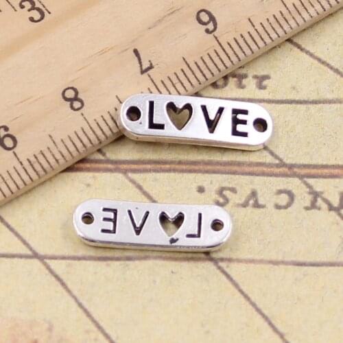 30pcs Charms Love Connector 20x6mm Antique Silver Pendants Making DIY Handmade Tibetan Silver Finding Jewelry For Bracelet